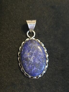 Sterling Silver Lapis Lazuli Oval Pendant Charm - Blue Gemstone